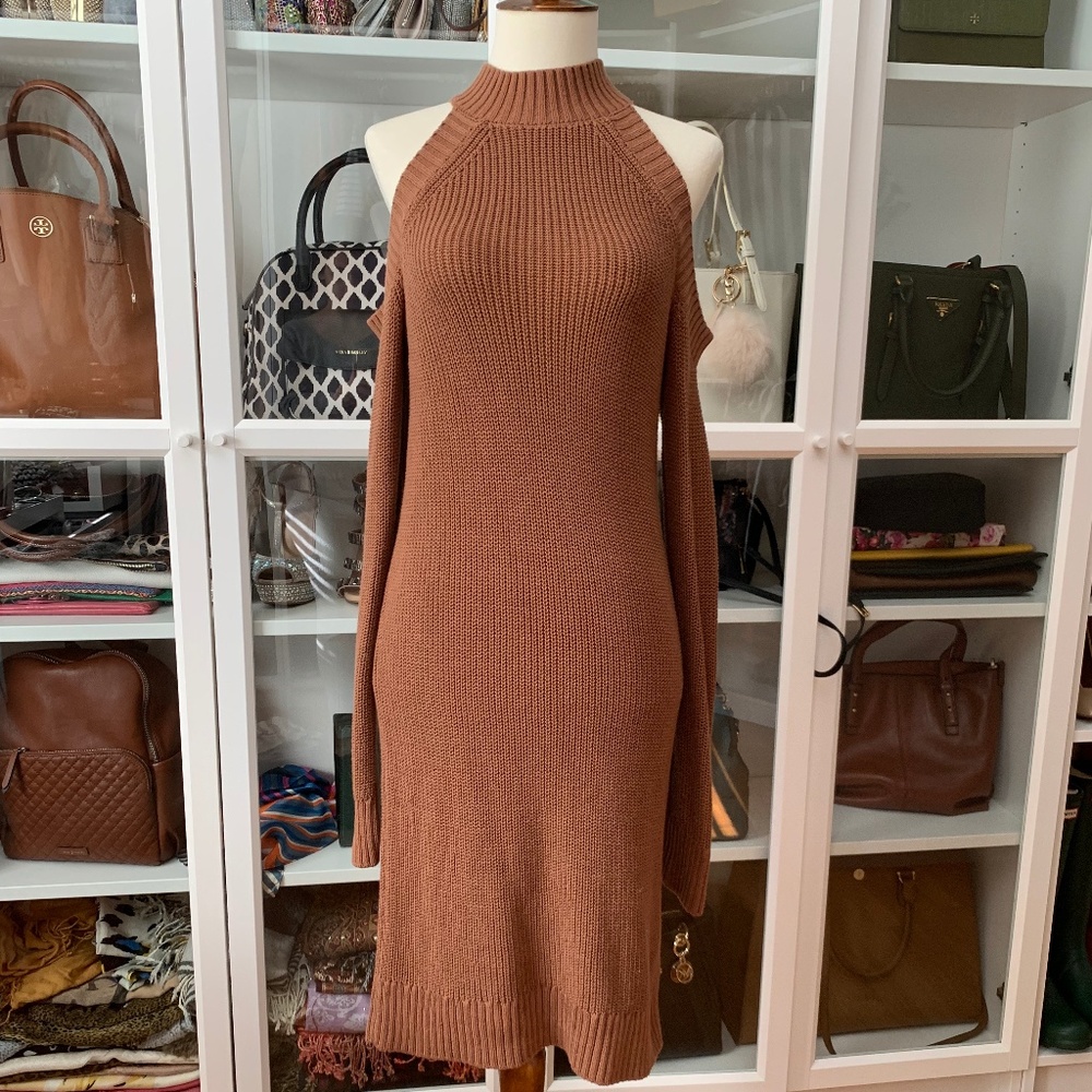 Brown Cold Shoulder Dress
